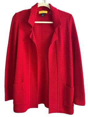 St. John - Women’s Wool Blend Collard Open Front Cardigan Sweater - Small - Red